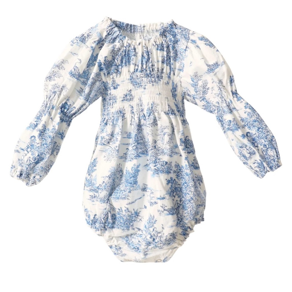 Blue Floral Print Baby One-Piece Bodysuit